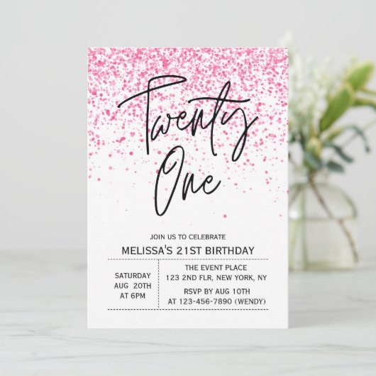 Invitation Vingt et une Parties scintillant rose chaud étince (Debout devant)