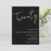 Invitation Vingt moderne Noir simple 20e anniversaire (Debout devant)