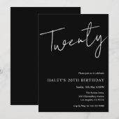 Invitation Vingt Moderne Simple Noir 20e Anniversaire (Devant / Derrière)