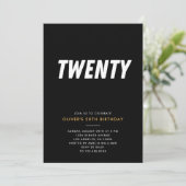 Invitation Vingt | Simple Black & Gold 20th Birthday Party (Debout devant)