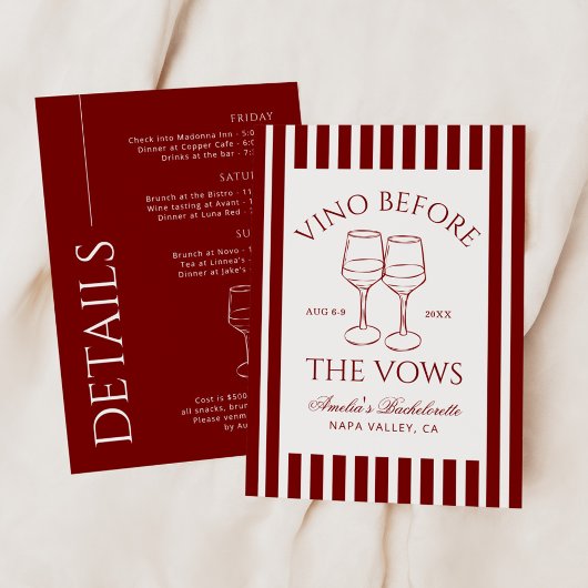 Invitation Vino avant le week-end de bachelorette Vows