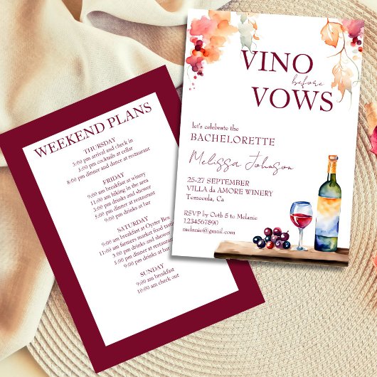 Invitation Vino avant voeux vin bachelorette modèle