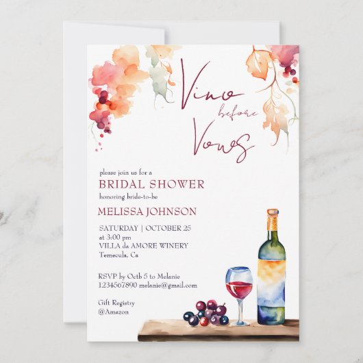 Invitation Vino avant voeux vin modèle de douche nuptiale (Devant)