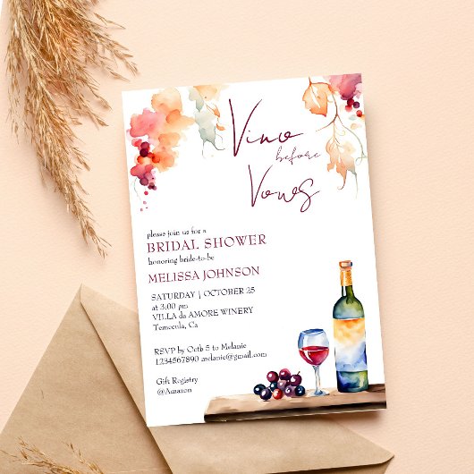 Invitation Vino avant voeux vin modèle de douche nuptiale