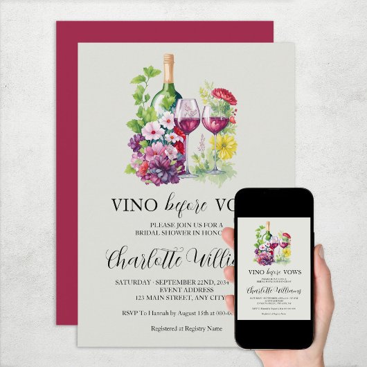 Invitation Vino Avant Vows Aquarelle Vine Fête des mariées