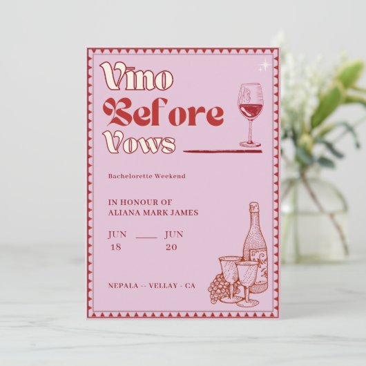 Invitation Vino Avant Vows Bachelorette Week-end Itinéraire (Debout devant)