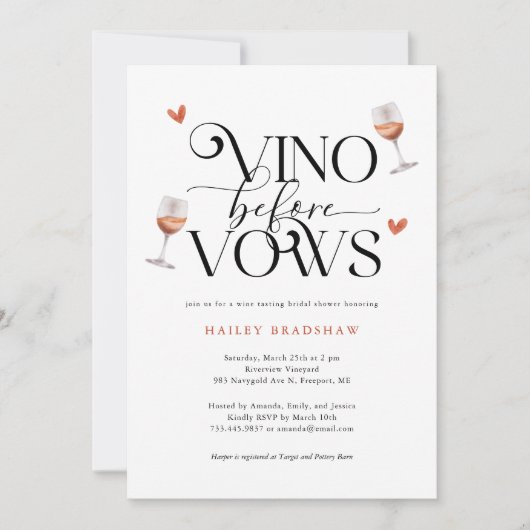 Invitation Vino avant Vows Fête des mariées (Devant)