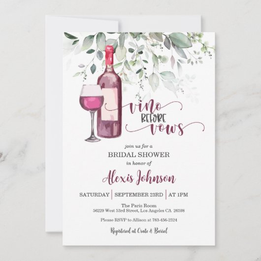 Invitation Vino Avant Vows Fête des mariées (Rouge) Invitatio (Devant)