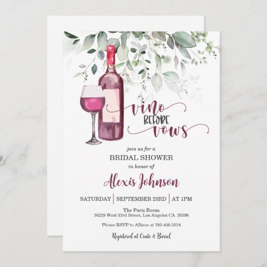 Invitation Vino Avant Vows Fête des mariées (Rouge) Invitatio (Devant / Derrière)