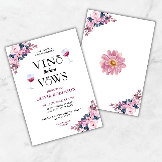 Invitation Vino Avant Vows Floral Vine Thème Fête des mariées