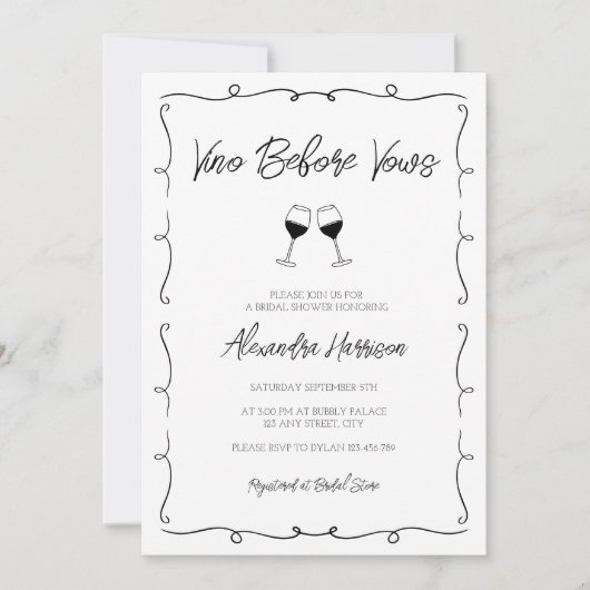 Invitation Vino Avant Vows Main Drag Scripple Fête des mariée (Devant)
