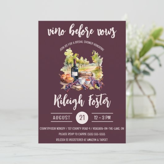Invitation Vino Avant Vows, Vin, Pique-Nique, Fête des mariée (Debout devant)