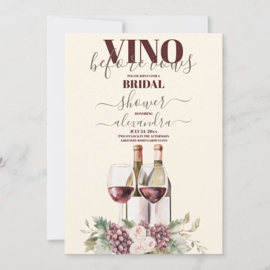 Invitation Vino Before Vow, Vignoble, Fête des mariées Châtea (Devant)