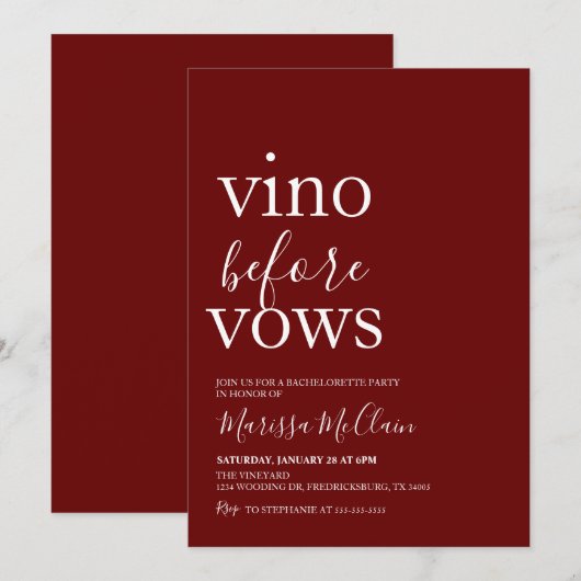 Invitation Vino Before Vows (Devant / Derrière)