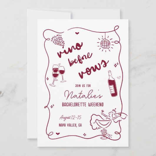 Invitation Vino Before Vows Bachelorette Itinéraire & Invitat (Devant)