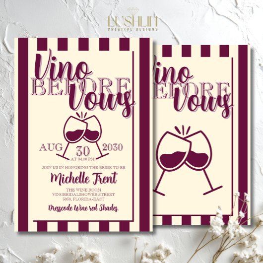 Invitation Vino Before Vows Bachelorette Party Thème du vin