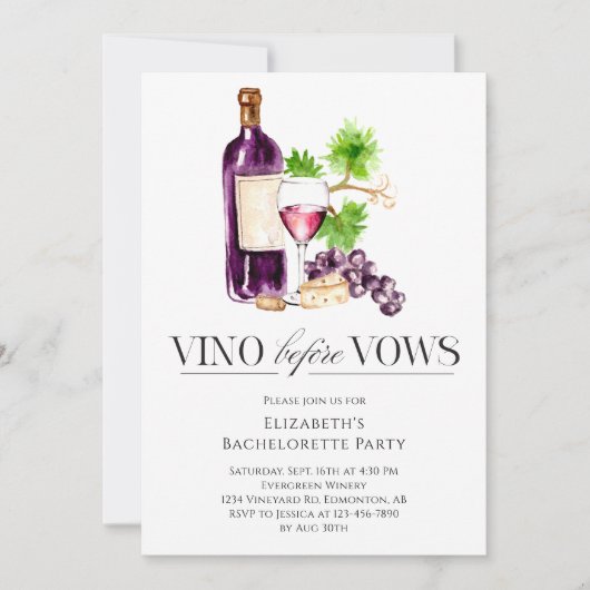 Invitation Vino Before Vows Bachelorette Party Wine (Devant)