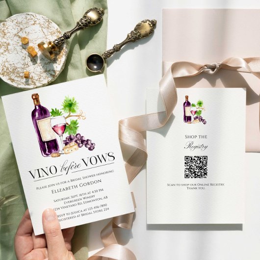 Invitation Vino Before Vows Bridal Shower QR Code Registry