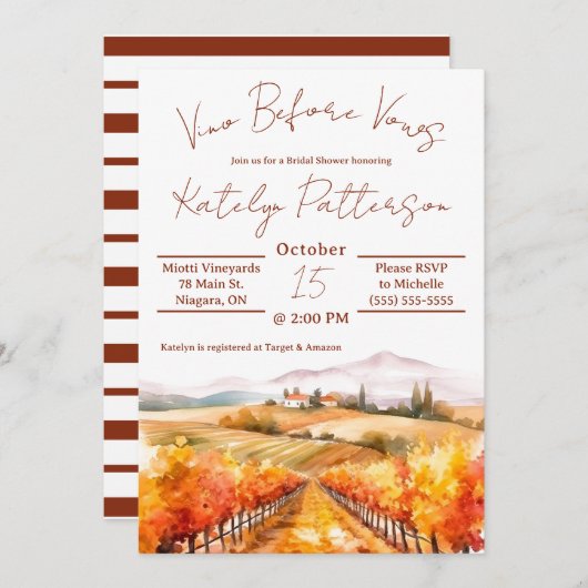 Invitation Vino Before Vows, Vignoble Fête des mariées (Devant / Derrière)
