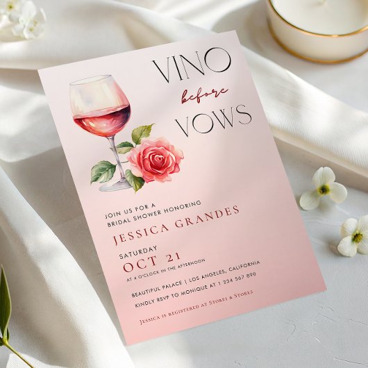 Invitation Vino Before Vows Vine Rose Thème Fête des mariées