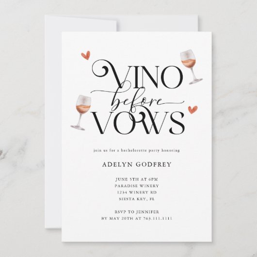 Invitation Vino Before Vows Winery Bachelorette Party (Devant)