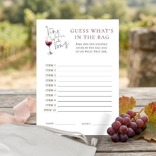 Invitation Vino Devinez l'article dans le jeu de sac de douch