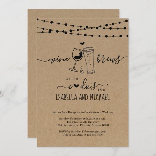 Invitation Vins & Brasses Après J'Ai Couple Mariage Réception (Devant / Derrière)