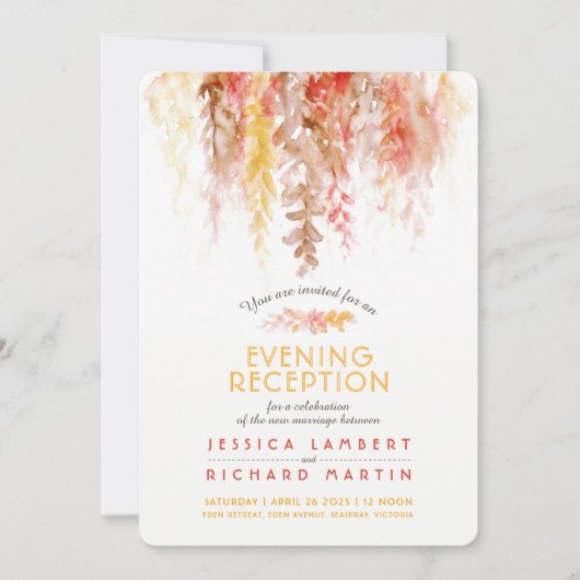 Invitation Vins corail rouge brun mariage soirée réception (Devant)