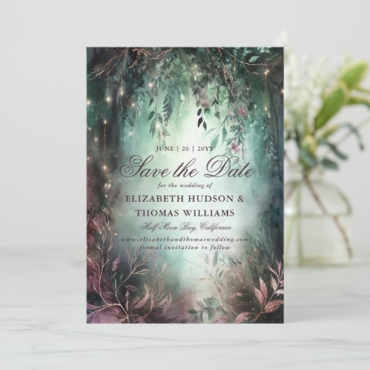 Invitation Vins de Mauve de la forêt enchantée Mariage Enregi (Debout devant)