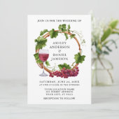 Invitation Vins de raisin Aquarelle Wreath Photo Mariage (Debout devant)