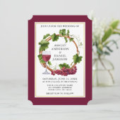 Invitation Vins de raisin d'aquarelle Wreath Burgundy Mariage (Debout devant)