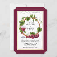 Vins de raisin d'aquarelle Wreath Burgundy Mariage