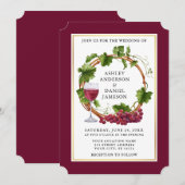Invitation Vins de raisin d'aquarelle Wreath Burgundy Mariage (Devant / Derrière)