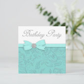 Invitation Vins de Swirl Turquoise Bleu fête d'anniversaire (Debout devant)