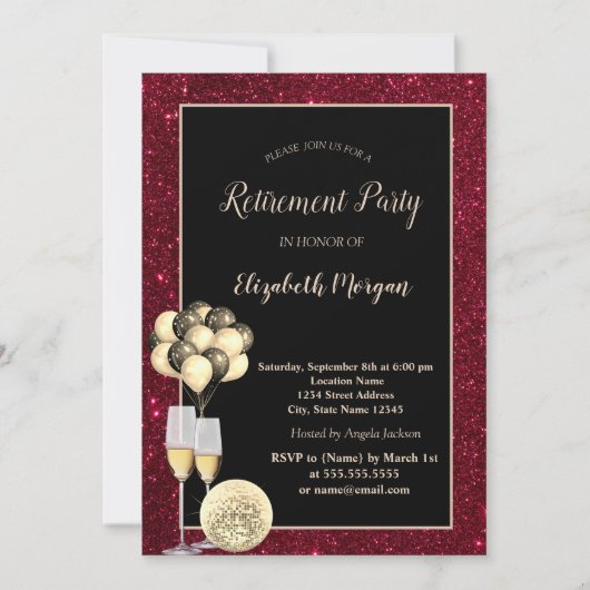Invitation Vins d'or, Ballons, Retraite Parties scintillant r (Devant)