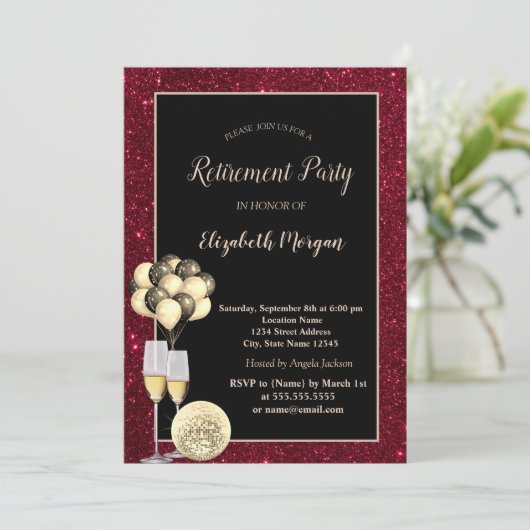 Invitation Vins d'or, Ballons, Retraite Parties scintillant r (Debout devant)