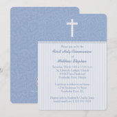 Invitation Vins et rayures bleues communion (Devant / Derrière)