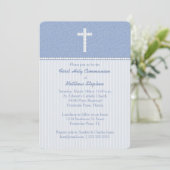 Invitation Vins et rayures bleues communion (Debout devant)