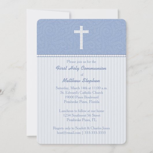 Invitation Vins et rayures bleues communion (Devant)