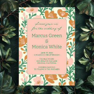 Invitation Vins fleurs sauvages vert rose MODÈLE personnalisé