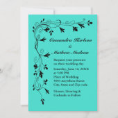 Invitation Vins Floral Noir Turquoise ou Couleur Choix Mer (Devant)