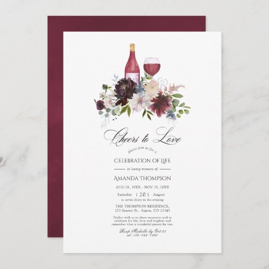 Invitation Vins floraux de Bourgogne et de Blush Célébration  (Devant / Derrière)