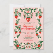 Invitation Vins floraux roses et rouges Fraise fête d'anniver (Devant)