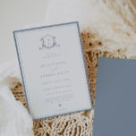 Invitation Vins intemporels Dusty Blue Monogram Mariage Crest<br><div class="desc">Elégante verdure ornée de crête,  faire-part de mariage. Mariage monogramme moderne et intemporel crête en bleu poussiéreux avec modèle de typographie minimaliste tendance et coordination de cadre bleu poussiéreux.</div>