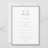 Invitation Vins intemporels Dusty Blue Monogram Mariage Crest (Devant)