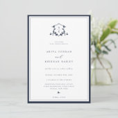 Invitation Vins intemporels Marine Monogram Crest Mariage (Debout devant)
