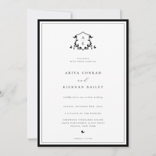 Invitation Vins intemporels Monogramme Mariage Crest (Devant)