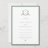 Invitation Vins intemporels Monogramme vert Mariage Crest (Devant)