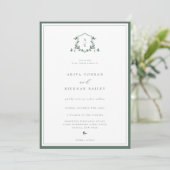 Invitation Vins intemporels Monogramme vert Mariage Crest (Debout devant)
