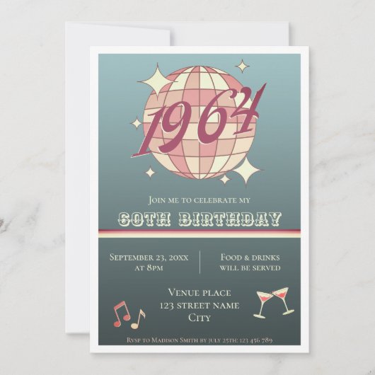 Invitation Vintage 1964 61e anniversaire rétro sombre Invitat (Devant)